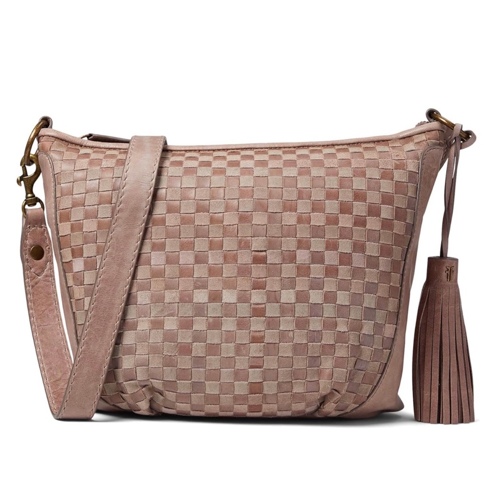 Frye Oriana Woven Leather Suede Hobo Bag Mushroom